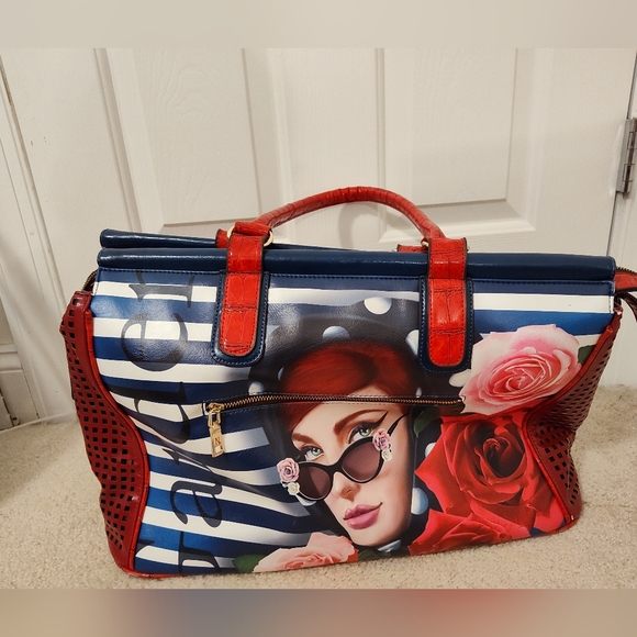 RARE! Nicole Lee women's retro 50s homage leather overnight bag/shoulder bag! - Picture 2 of 9